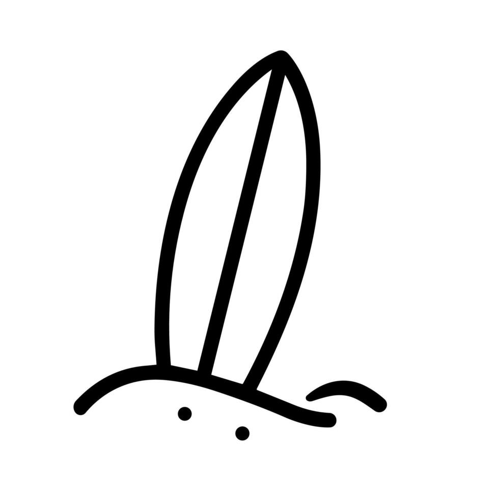 Simple Black Line Art Surfboard on Sand Drawing Illustration vector