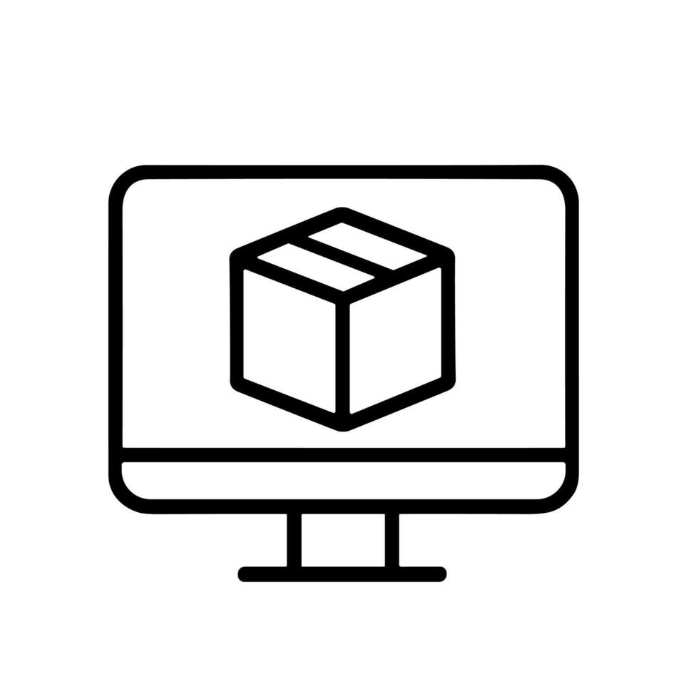 Simple Outline Style Box on Computer Screen E Commerce Icon vector