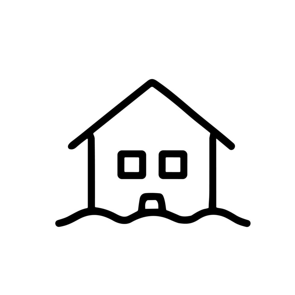 Minimalist Outline Flood Damaged House Residential Building Line Art Icon vector
