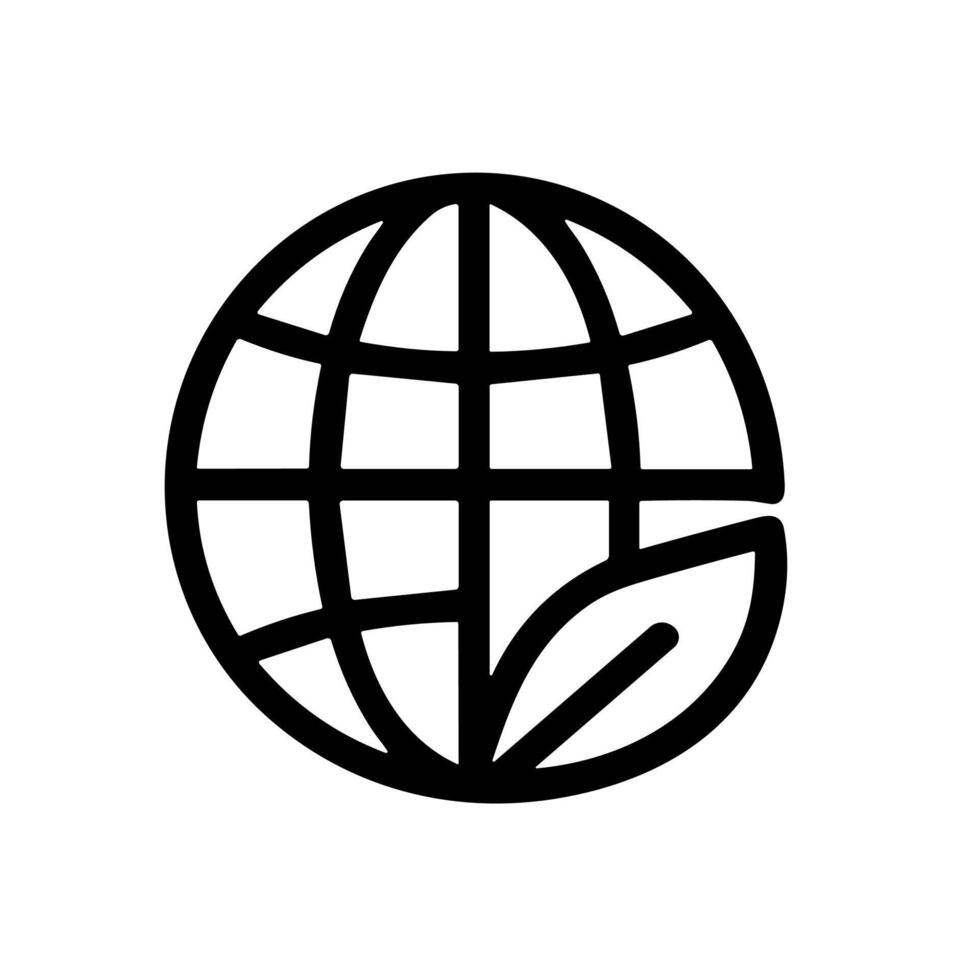 Minimalist Outline Earth Globe with Leaf Environmental Friendly Icon vector