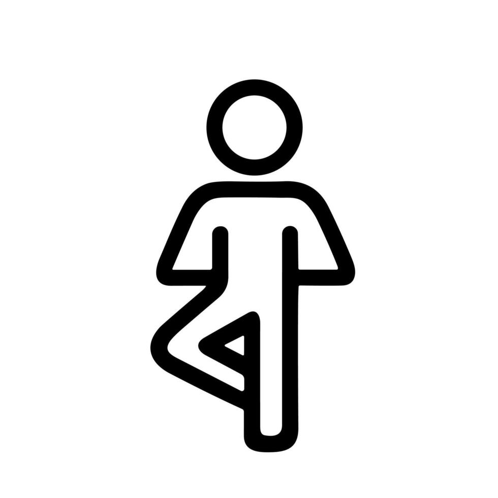 Minimalist Outline Yoga Tree Pose Stick Figure Human Icon vector