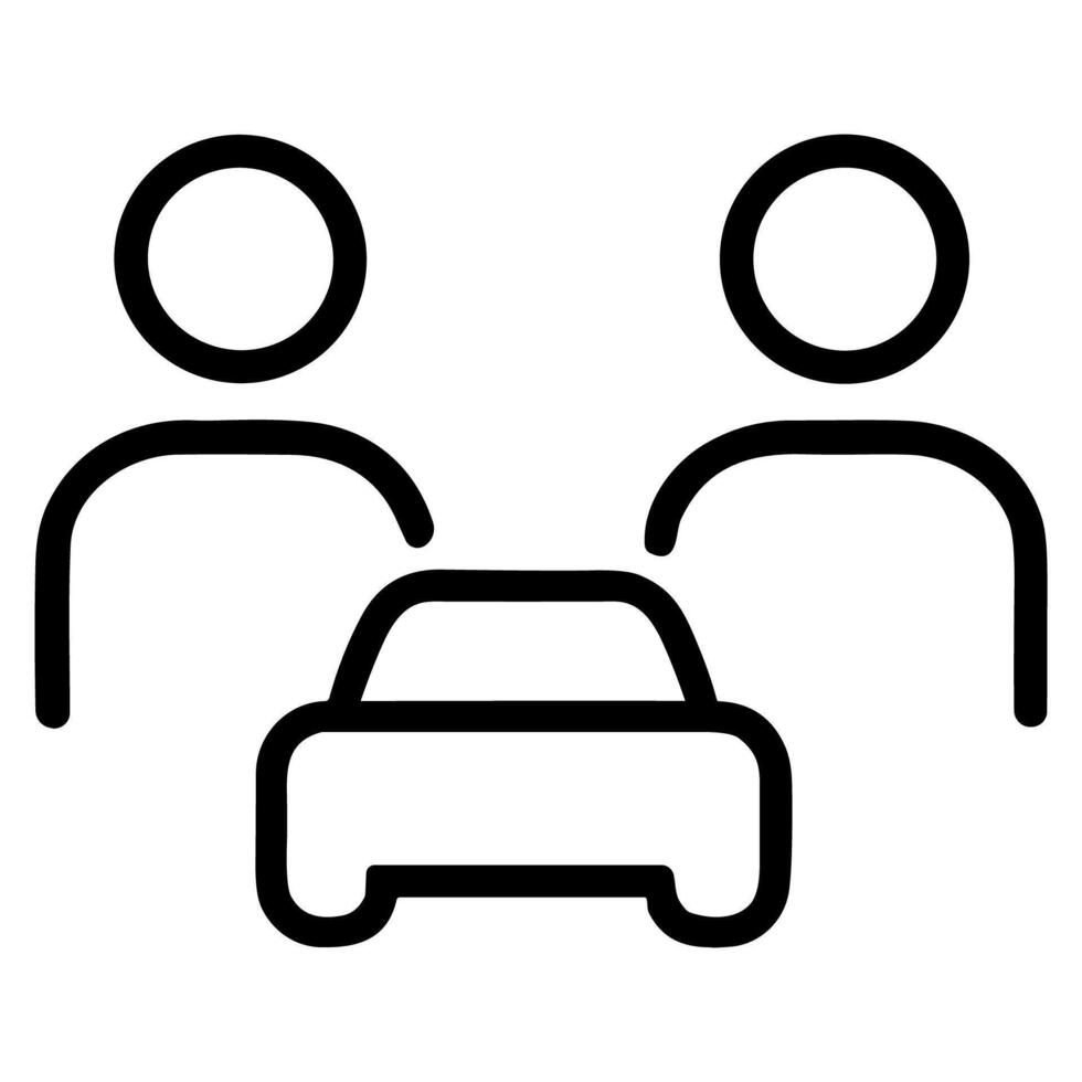 Simple Outline People Car Sharing Icon for Transportation and Mobility vector