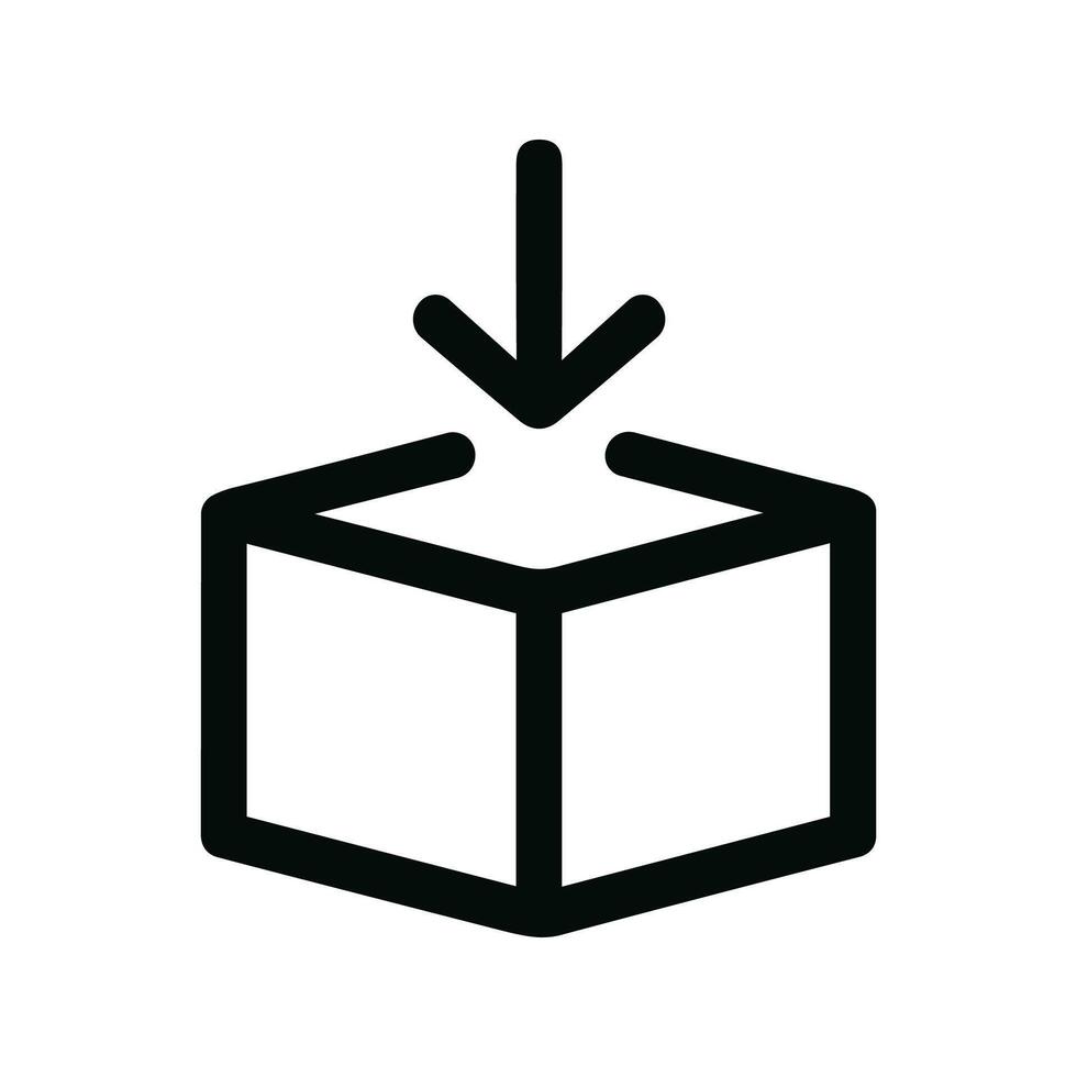Minimalist Outline Arrow Pointing to Cube Delivery Package Icon Symbol vector