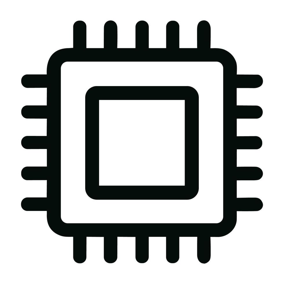 Simple Line Style Central Processing Unit Microchip Square Shape Icon vector