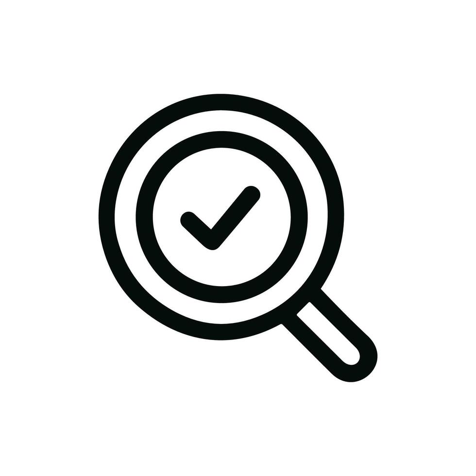 Simple Outline Magnifying Glass with Check Mark Inside Approval Icon vector