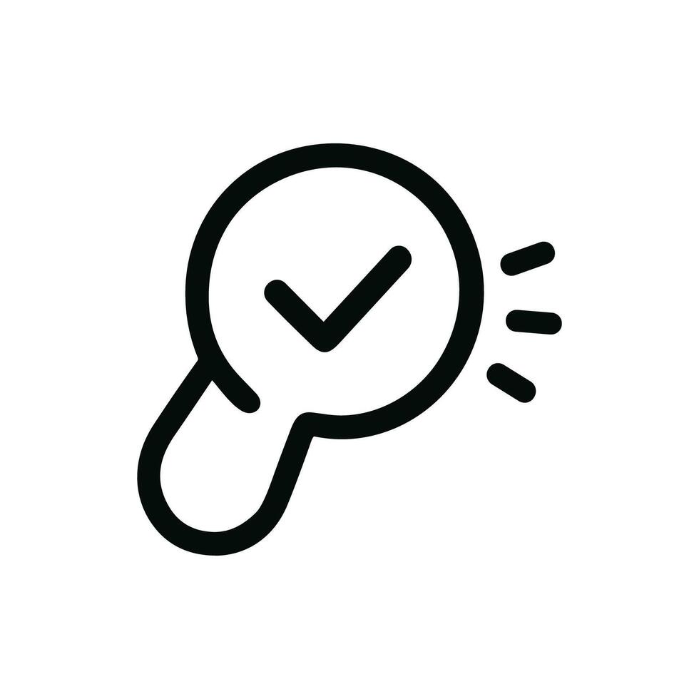 Simple Outline Checkmark in Circle Magnifying Glass Icon with Shine vector