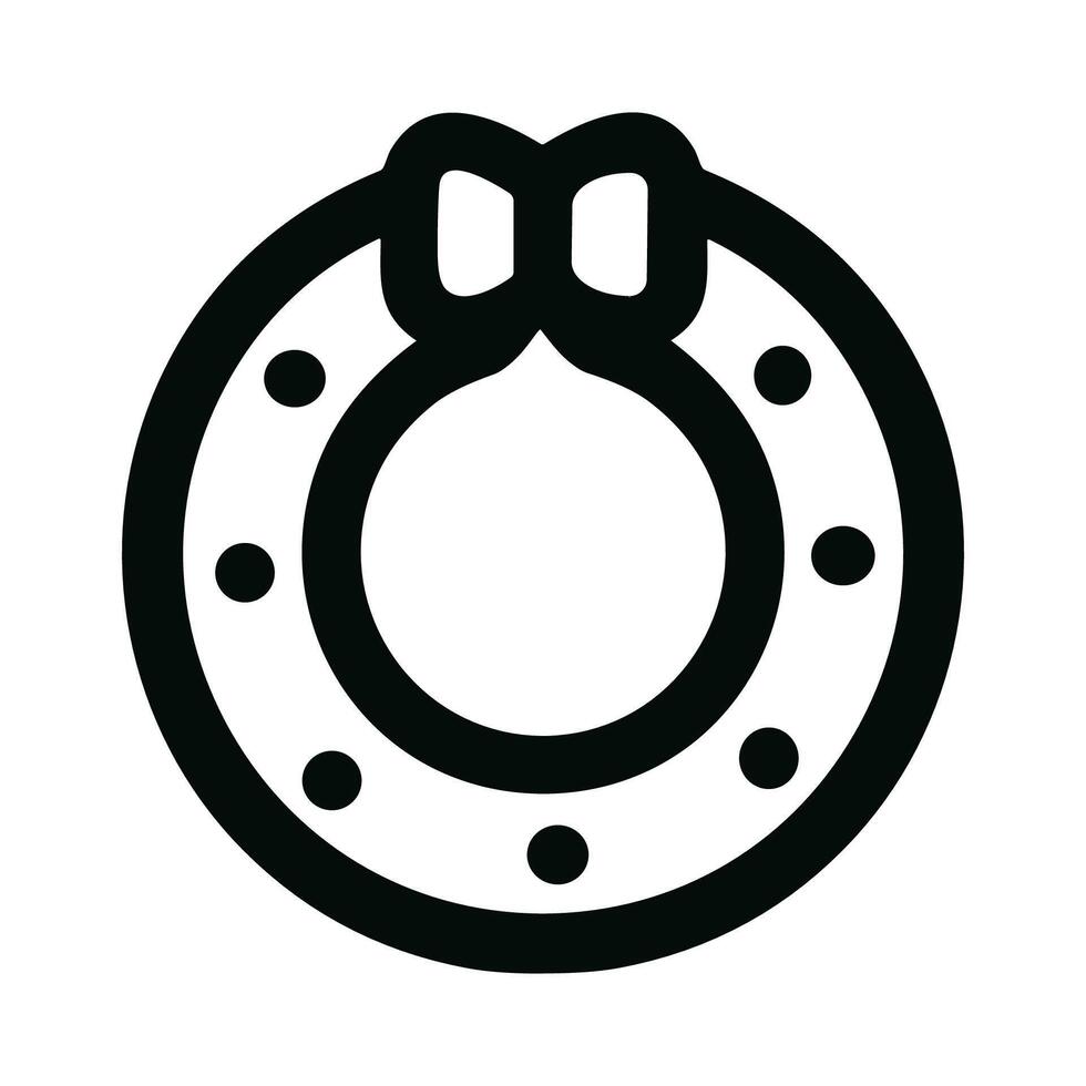 Simple Line Drawing Christmas Wreath with Berries and Bow Icon vector