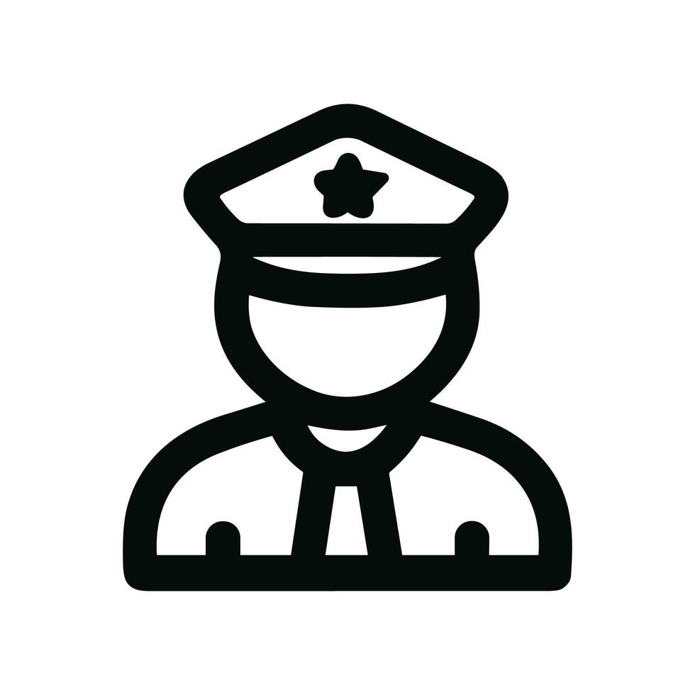Bold Line Simple Policeman Avatar with Hat and Uniform Icon vector