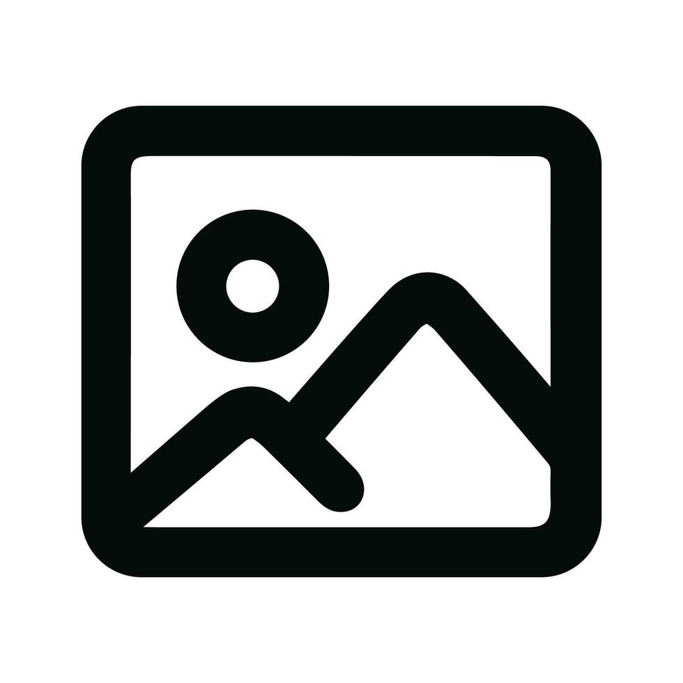 Simple Line Drawing Landscape Mountain Sun Square Frame Icon vector