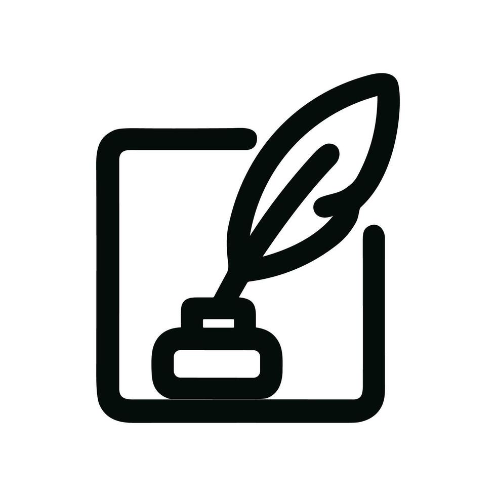 Minimalist Line Art Quill and Inkwell in Frame Shape Icon vector