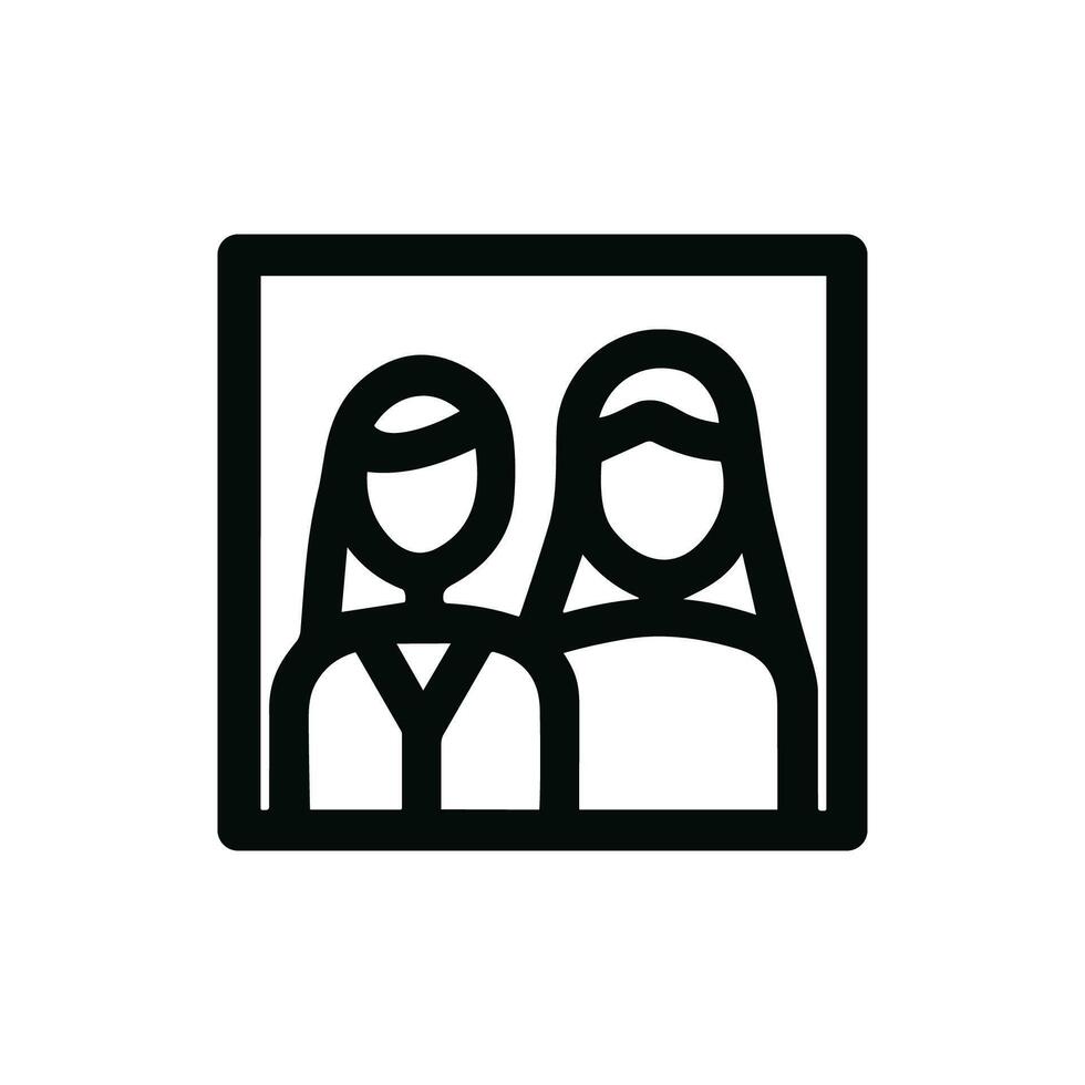 Minimalist Outline Portrait Two Women in Frame Decoration Icon vector