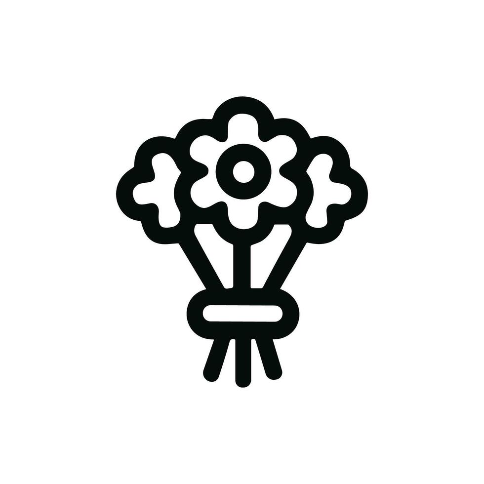 Minimalist Outline Flower Bouquet Blossom Arrangement Decorative Element Icon vector
