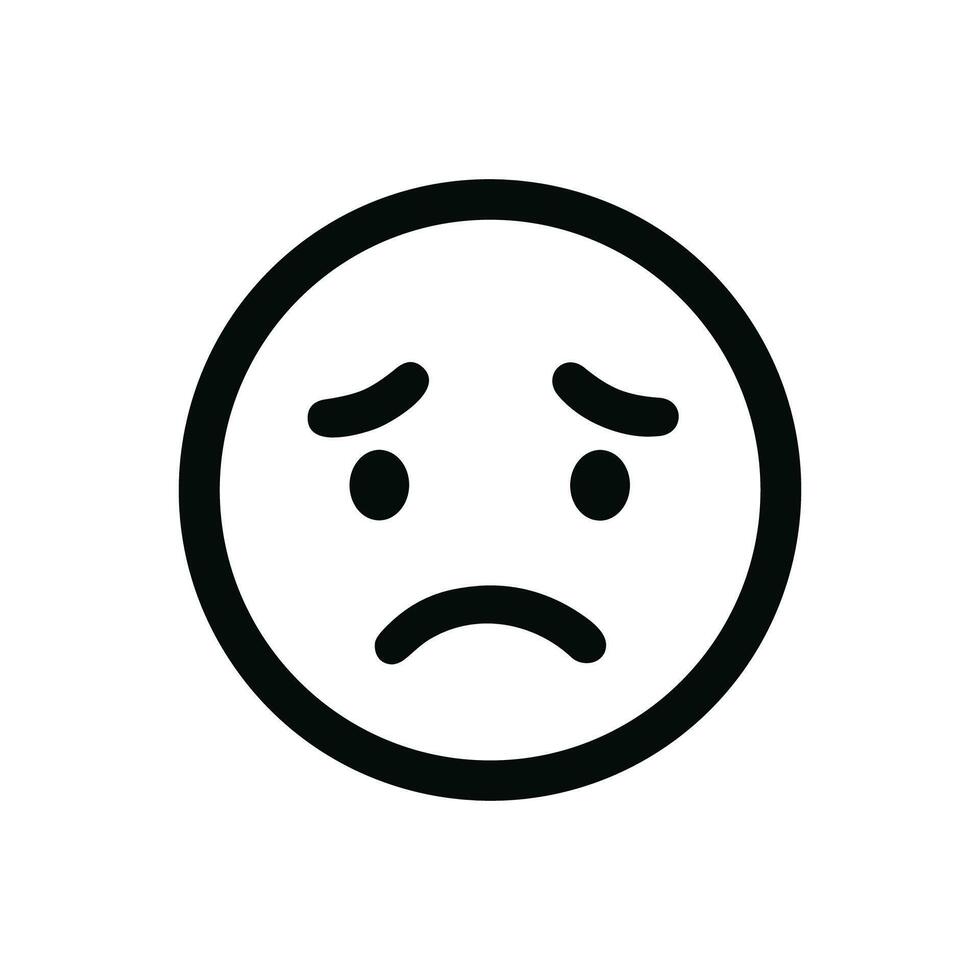 Simple Lineart Sad Face Icon with Downcast Eyes and Frowning Mouth vector