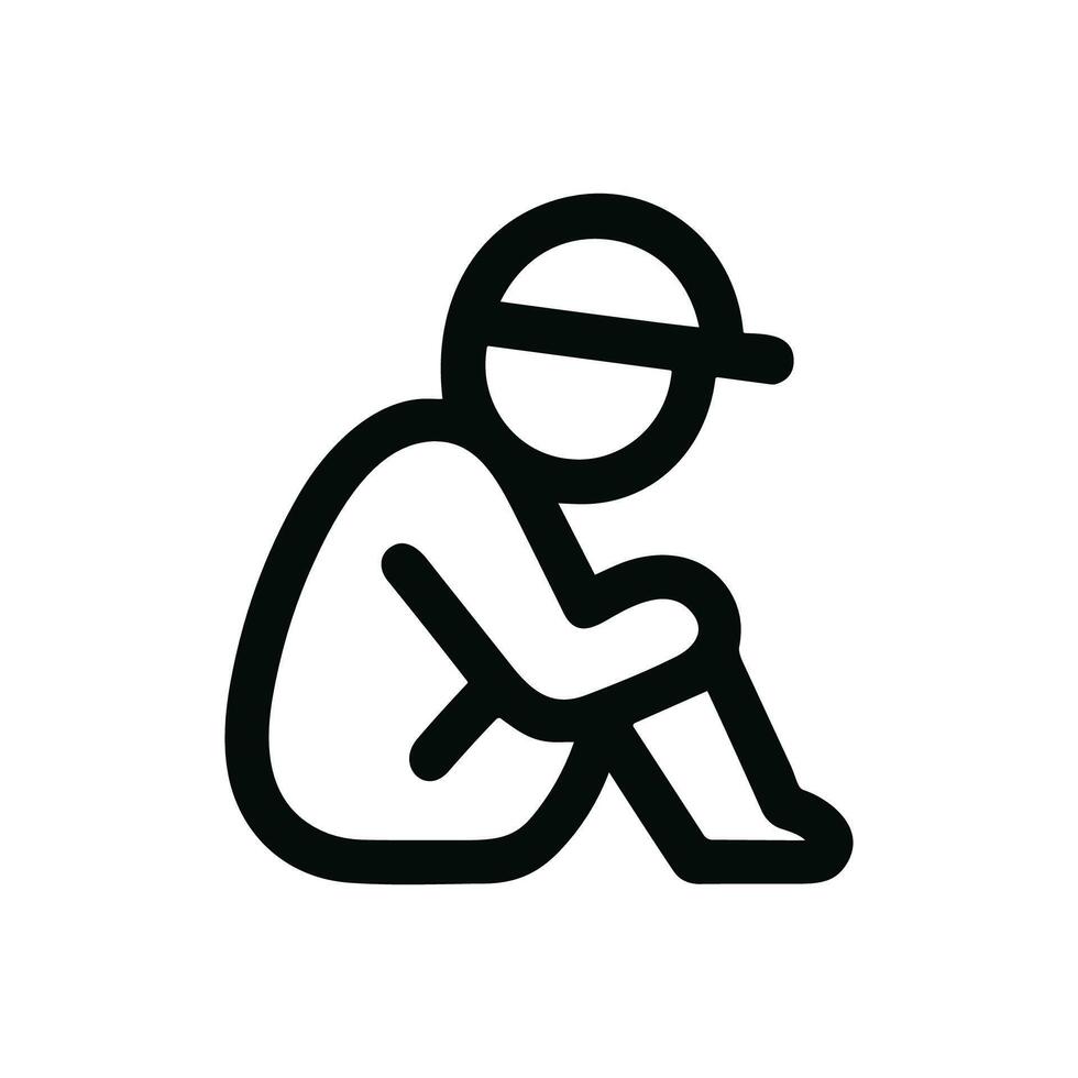 Minimalist Outline Person Sitting Depressed Loneliness Line Art Icon vector