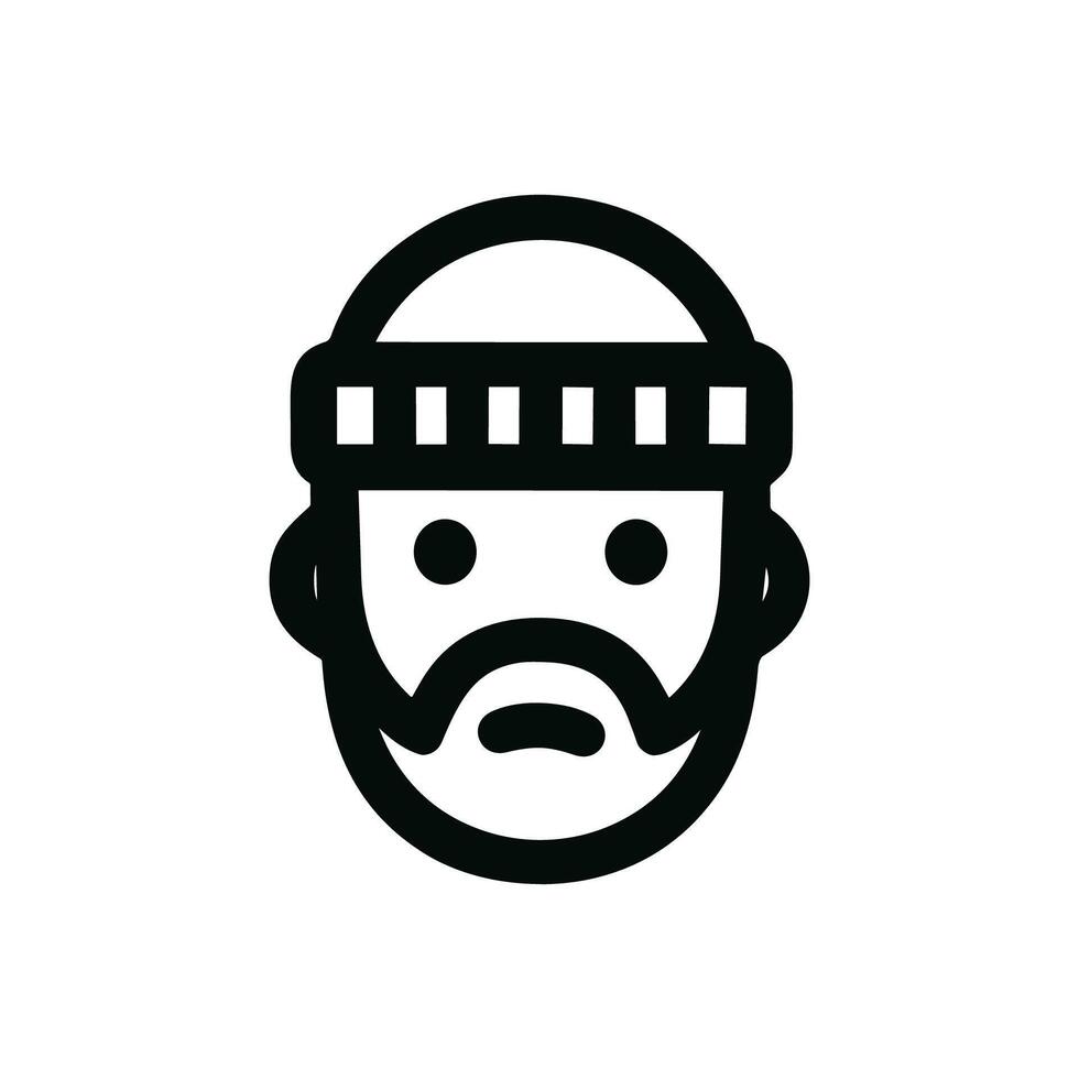 Outline Minimalist Bearded Man with Beanie Icon in Simple Graphic Style vector