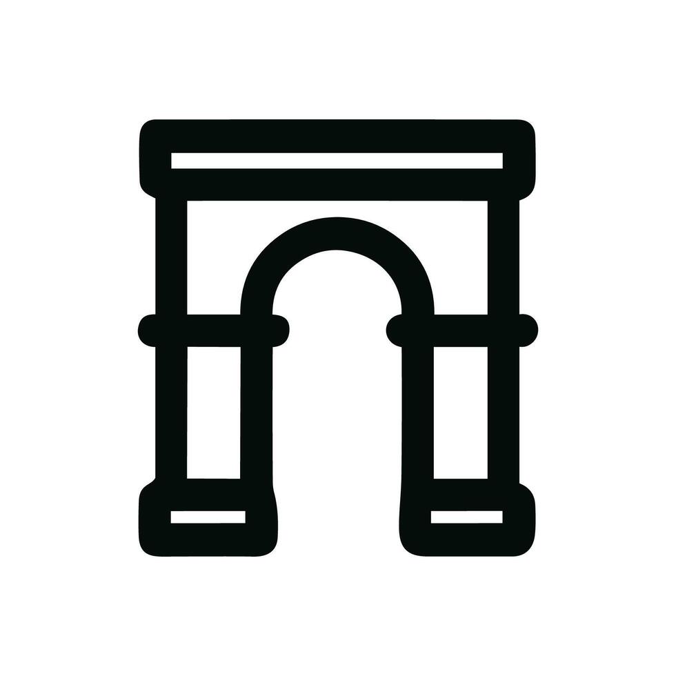 Outline Simple Arch Monument Icon, Historical Landmark, Entrance, Black and White vector