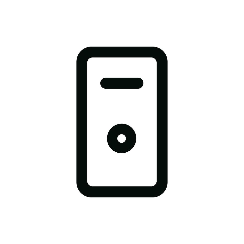 Simple Outline Personal Computer Tower Icon with Round Edges and Minimal Design vector