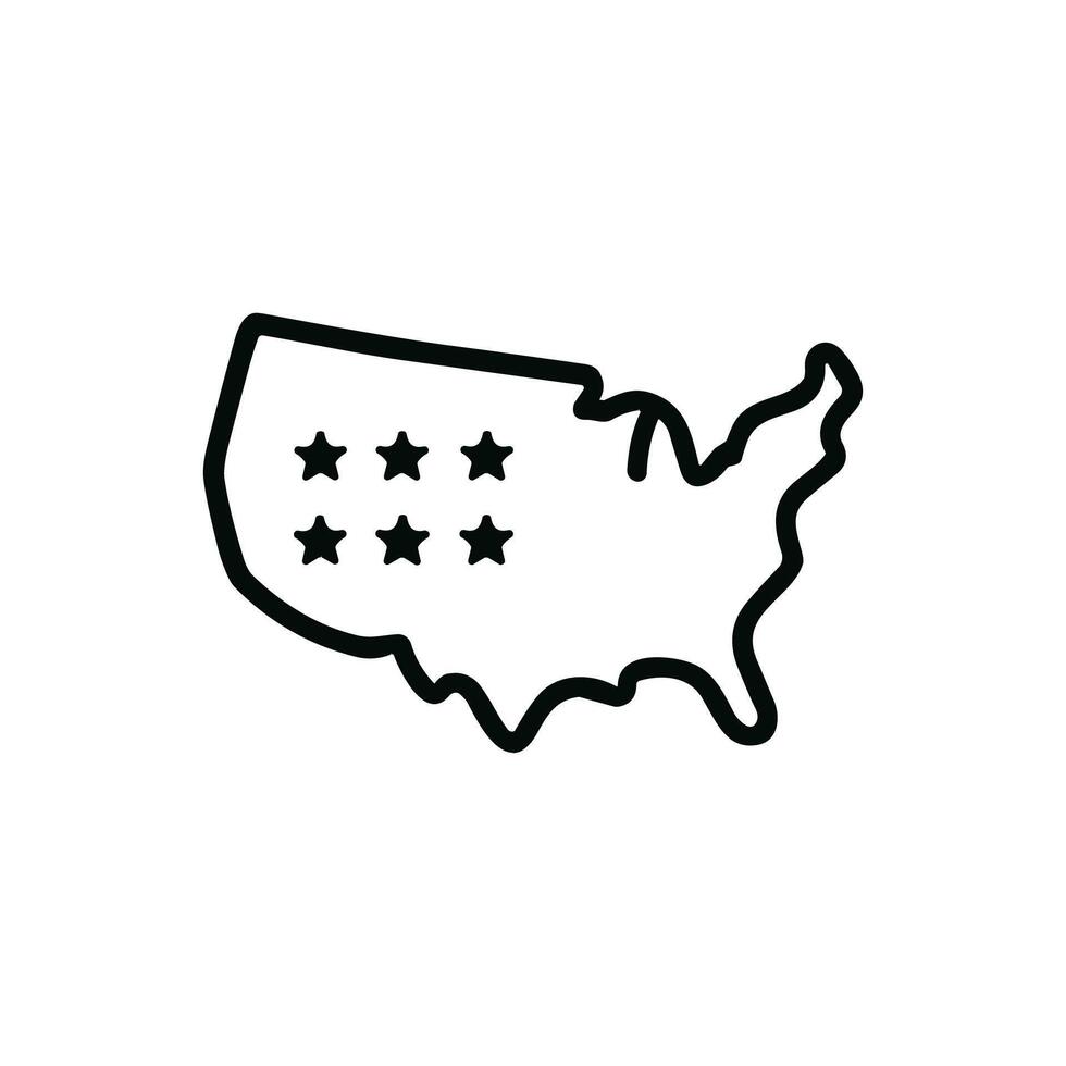 Simple Outline United States Map with Stars Inside Shape Icon vector