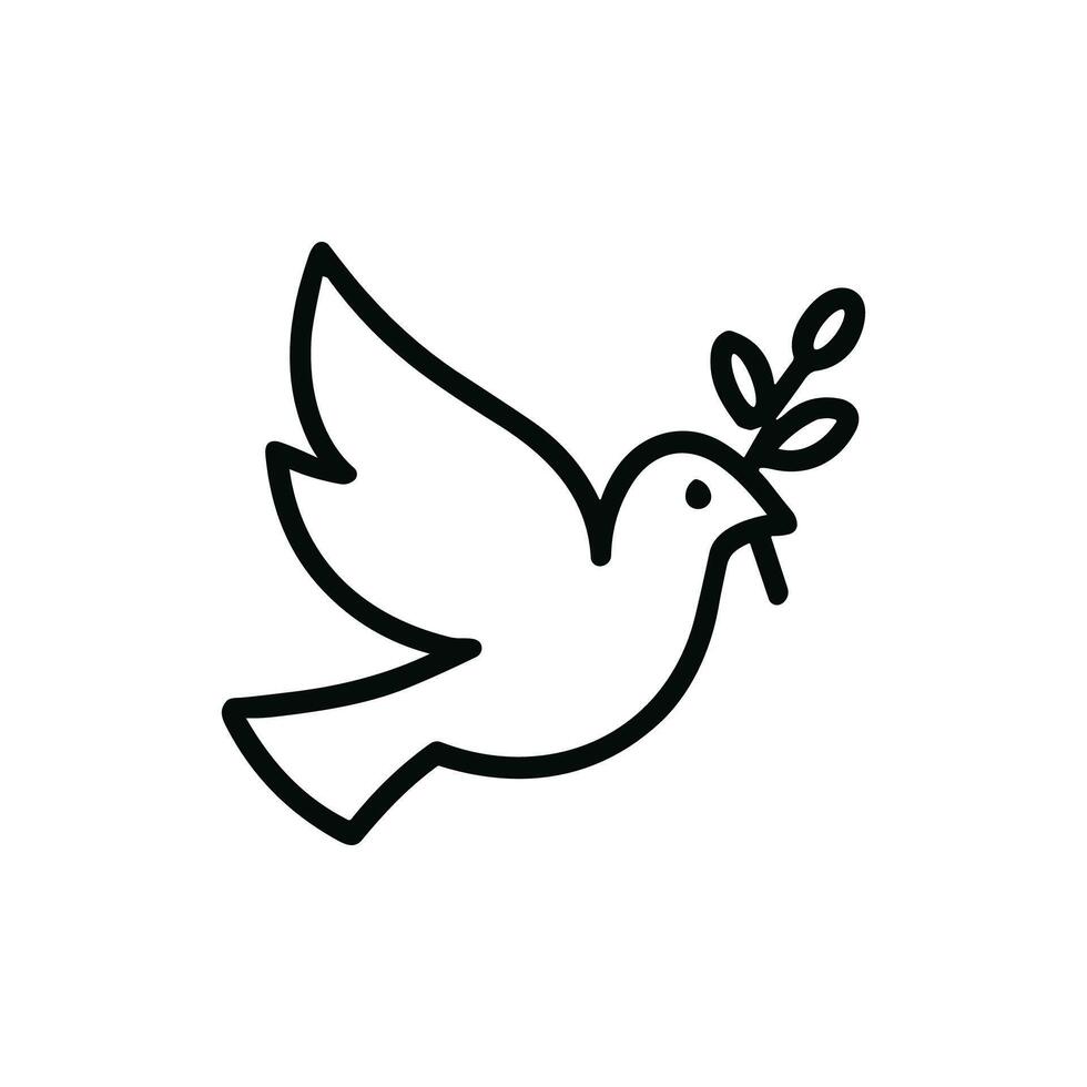 Minimalist Outline Flying Dove with Olive Branch Symbol Sign Icon Design vector