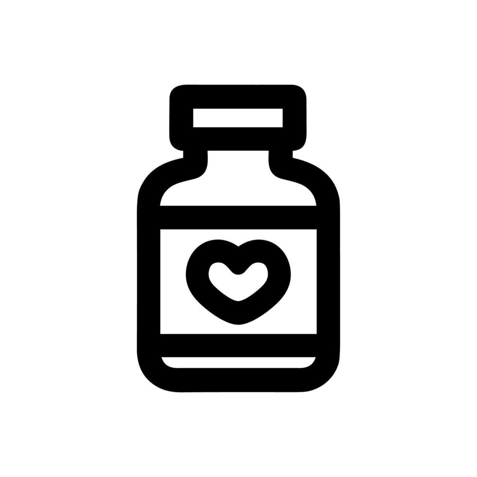 Minimalist Outline Bottle Pill with Heart Label Icon Symbol Design vector