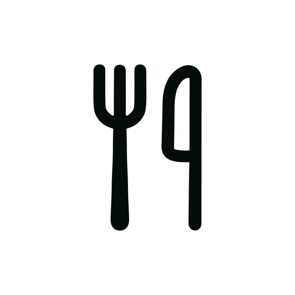 Simple Outline Fork and Knife Cutlery Restaurant Food Element Icon vector