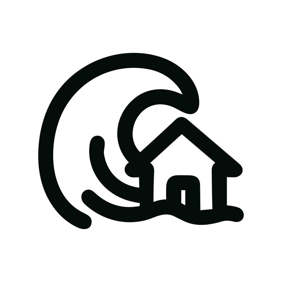 Minimalist Outline Style Wave Destroying House Disaster Safety Icon vector