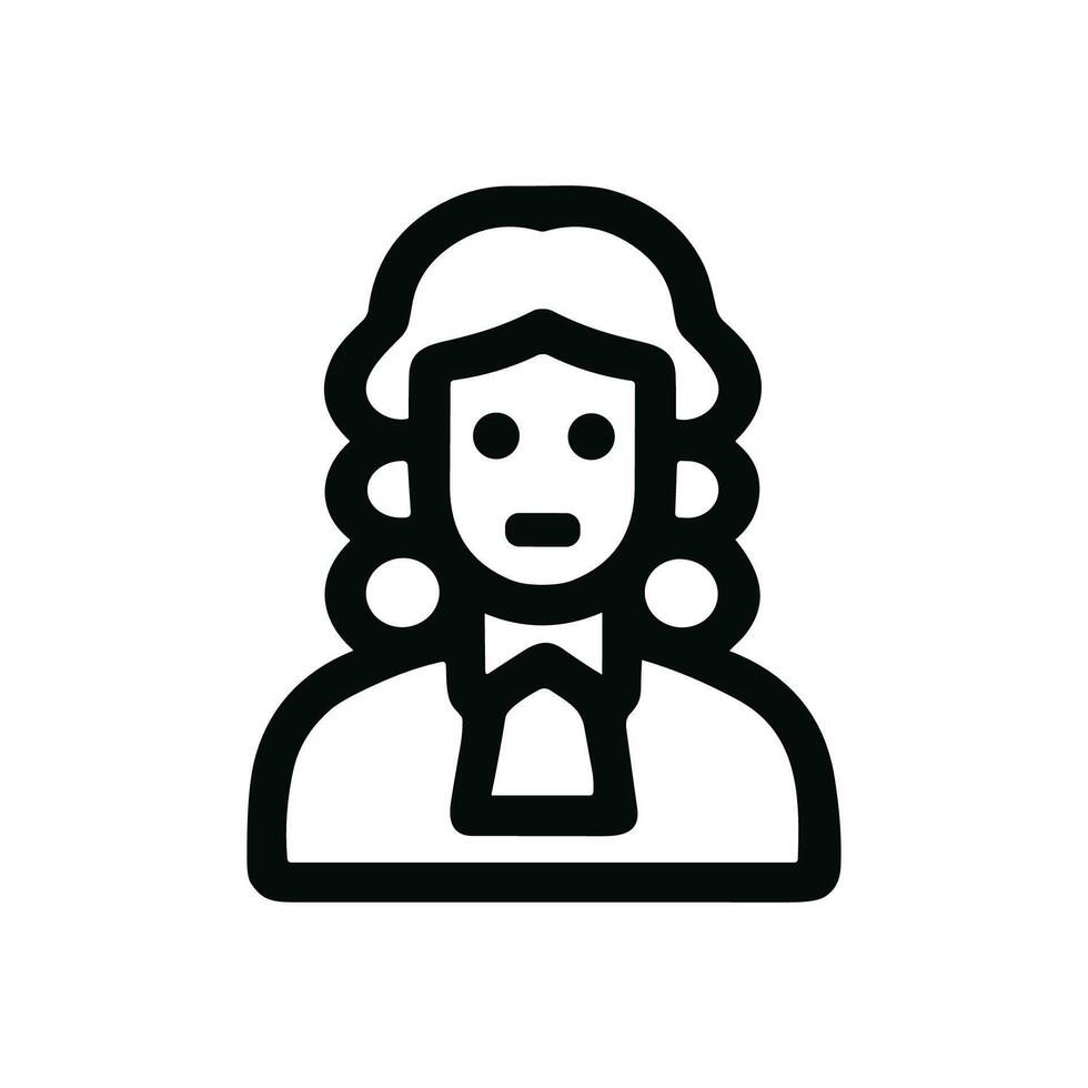 Black Outline Judge with Wig Avatar Character Portrait Icon vector