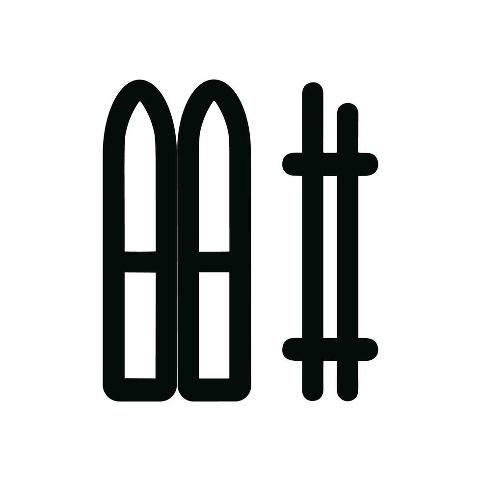 Minimalist Outline Ski and Pole Icon Illustration on White Background vector