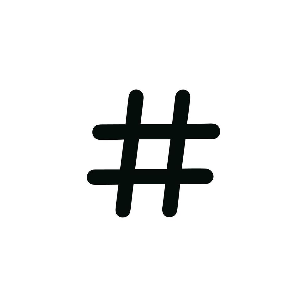 Simple Bold Hashtag Symbol Icon Shape in Black and White Design vector