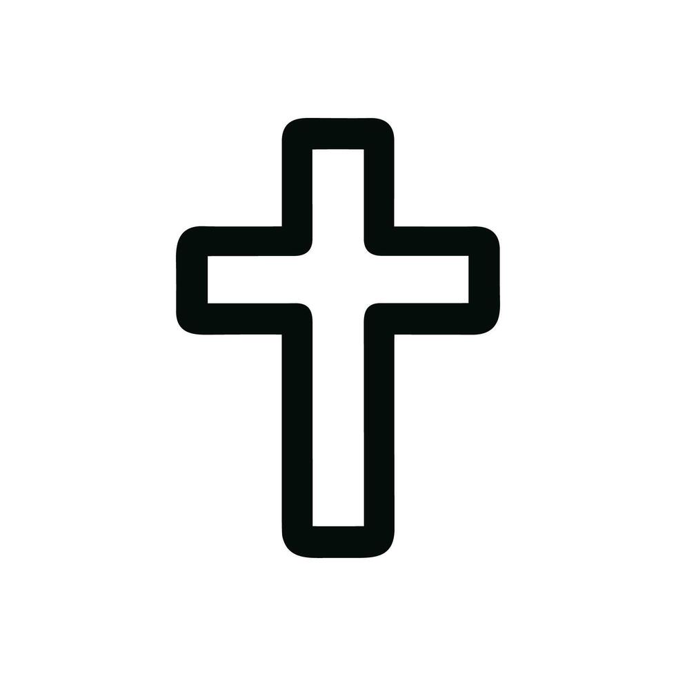 Simple Outline Round Edge Cross Symbol Shape Religion Icon vector