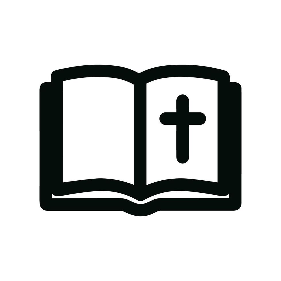 Simple Outline Open Book with Cross Religion Symbol Icon Illustration vector