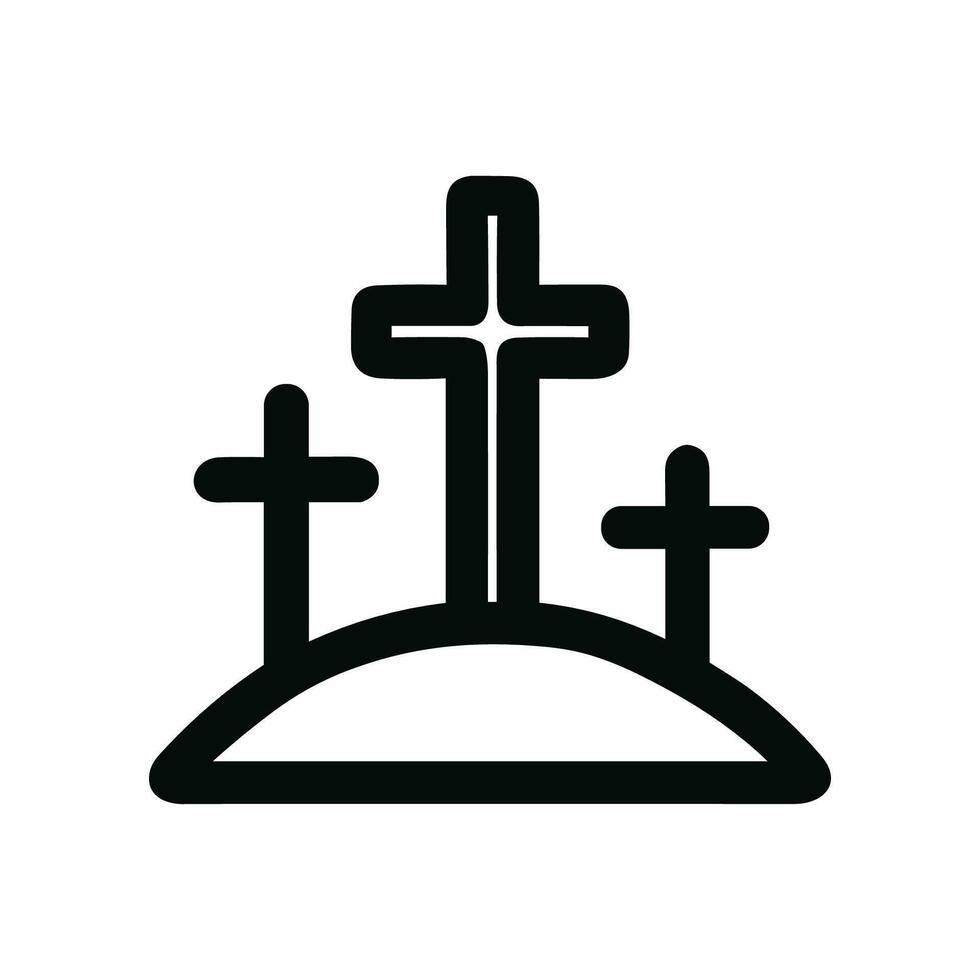 Simple Outline Three Crosses on Calvary Hill Religious Icon vector