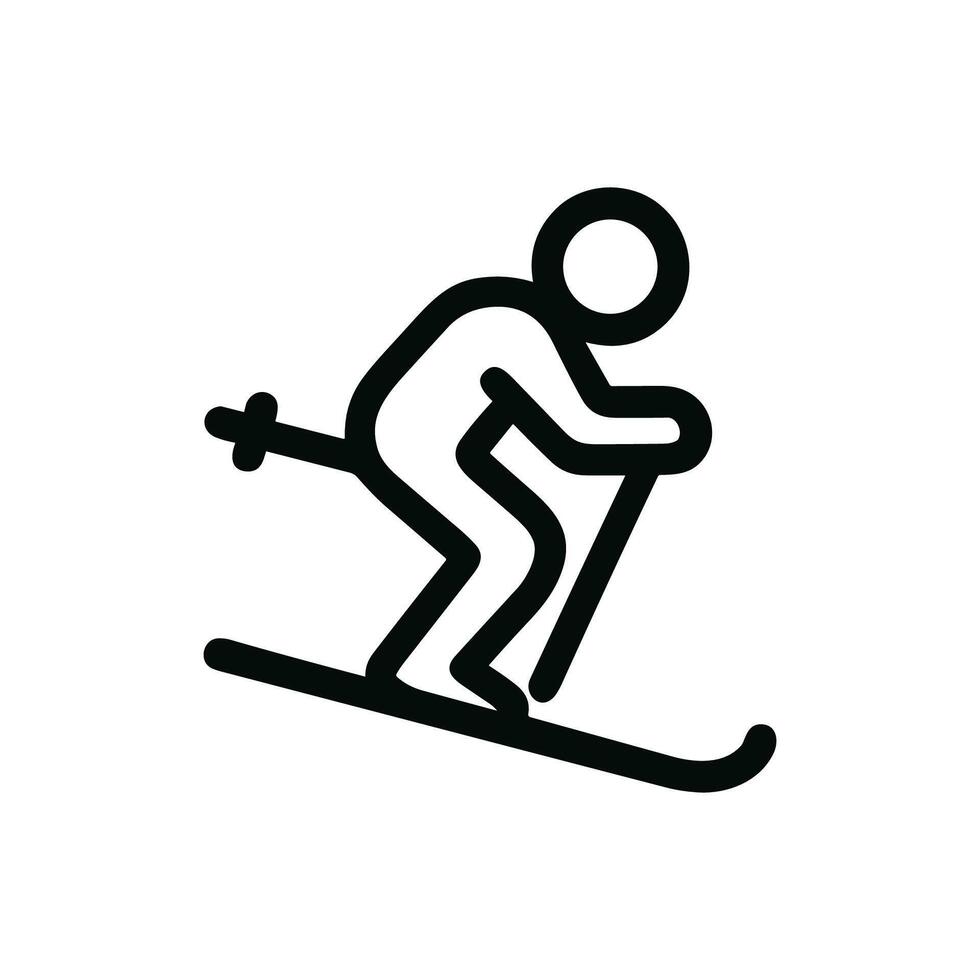 Simple Outline Skier Downhill Sport Activity Isolated Line Art Illustration vector
