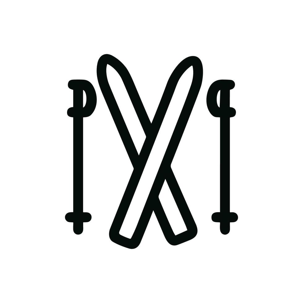 Minimalist Outline Skiing Equipment Icon, Winter Sport Elements Design vector