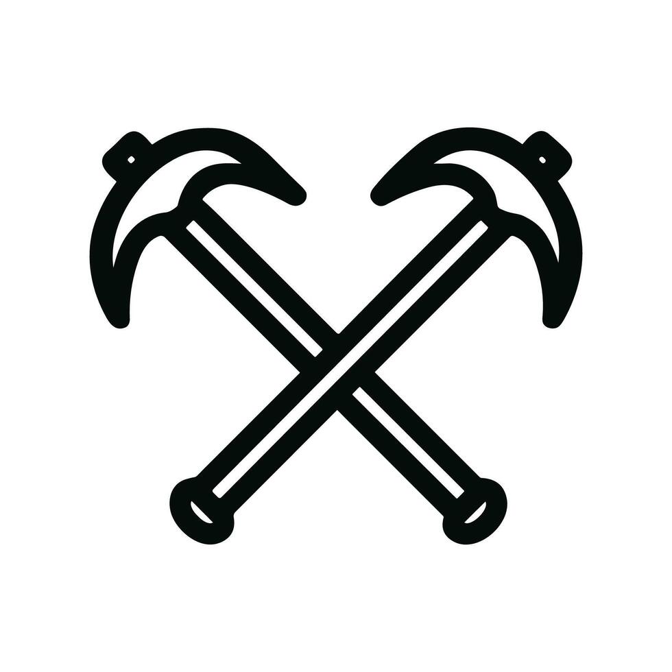Simple Outline Crossed Pickaxes Symbol Silhouette Illustration Icon Design vector
