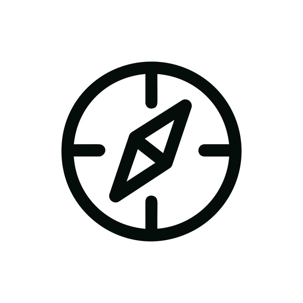 Minimalist Outline Stroke Compass Navigation Tool Direction Indicator Icon vector