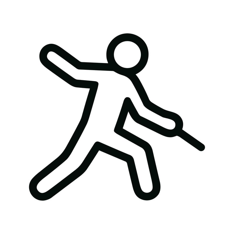 Minimalist Outline Fencing Sport Figure with Foil Weapon Icon vector