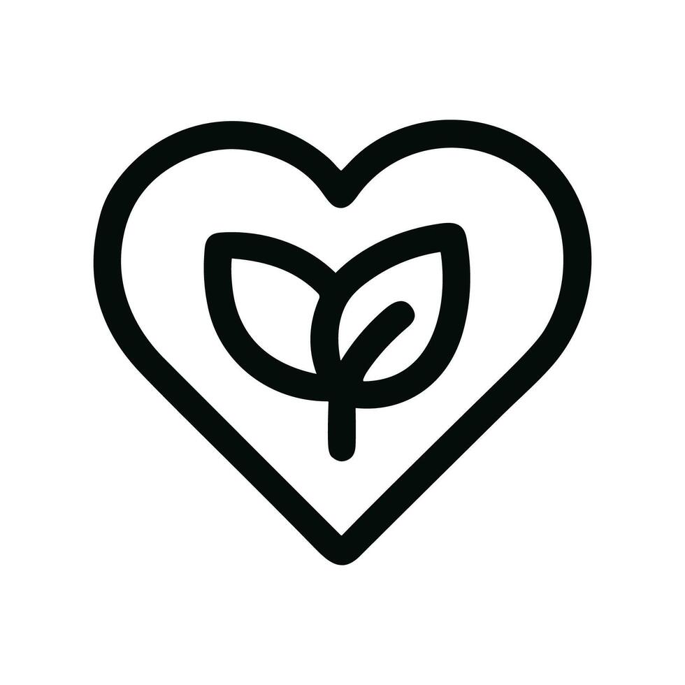 Simple Line Art Heart with Leaf Symbol Sign Icon Graphic vector