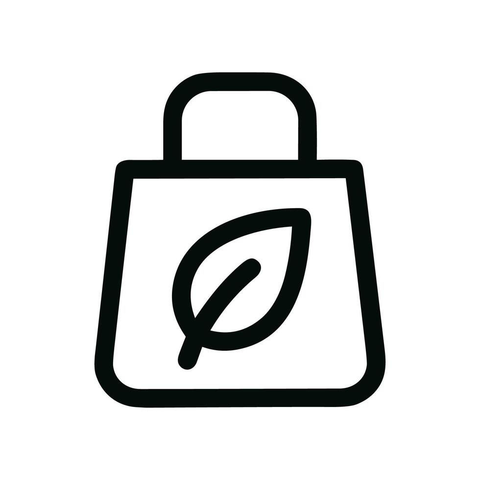 Minimalist Outline Eco Bag with Leaf Symbol, Shopping Icon vector