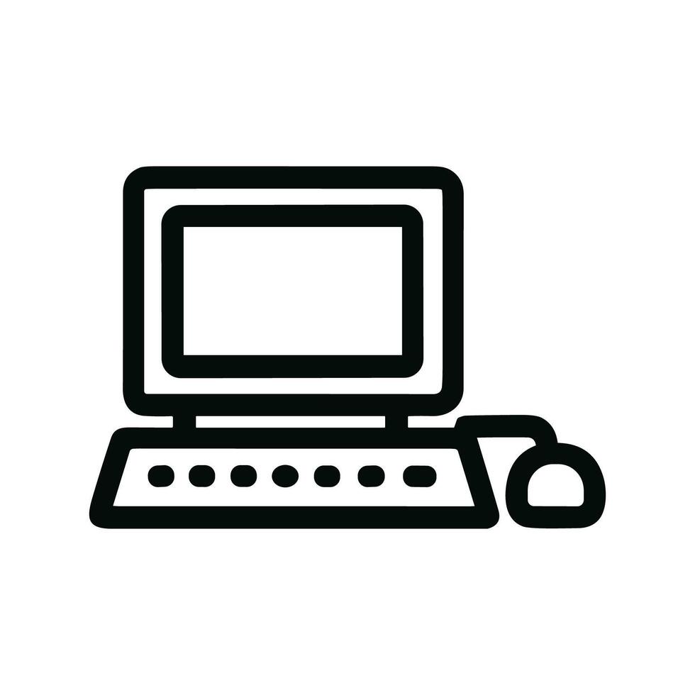 Simple Outline Personal Computer with Keyboard and Mouse Icon Graphic vector