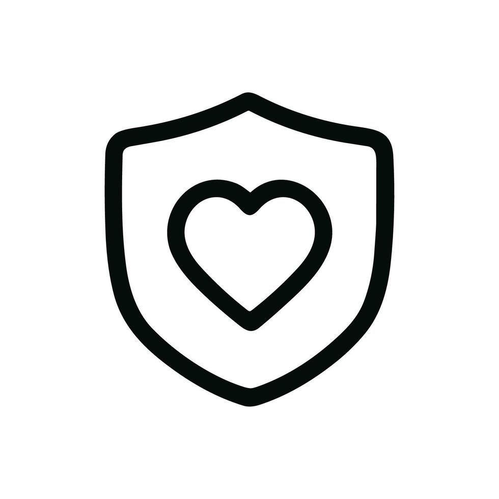 Minimalist Outline Heart in Shield Shape Icon for Healthcare and Protection vector