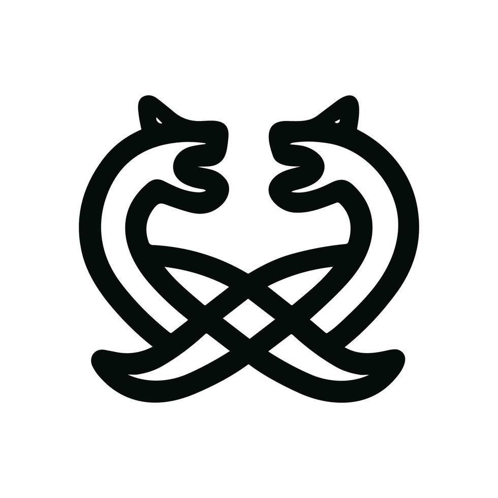 Minimalist Line Art Two Dogs Intertwined Knotwork Design Illustration vector