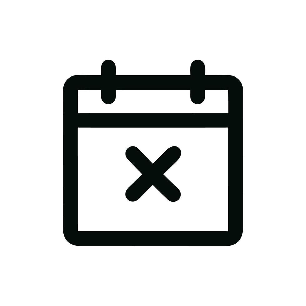 Simple Outline Calendar with Cross Mark Appointment Cancellation Icon vector