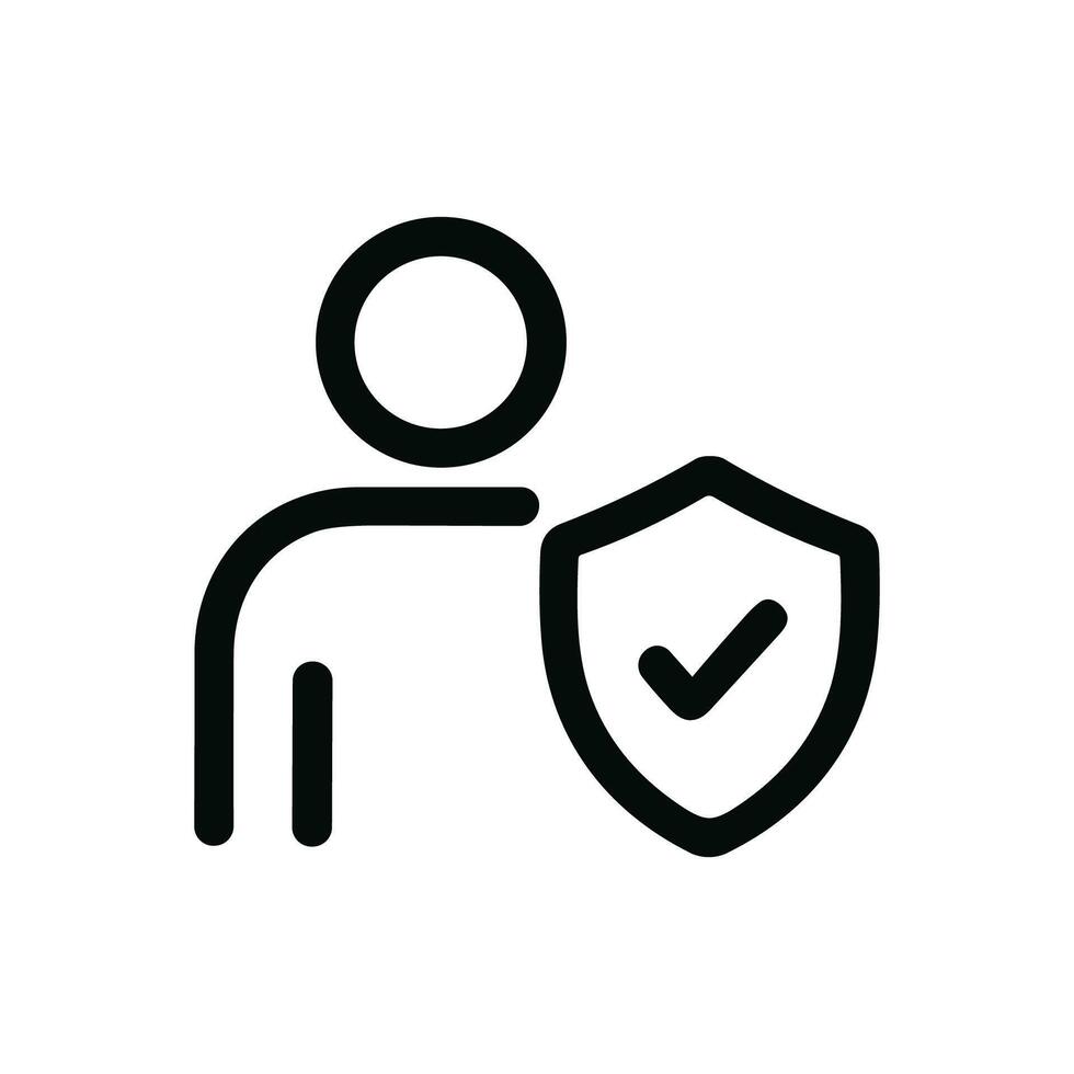Outline Minimalist Person With Shield Protection Check Mark Icon Element vector