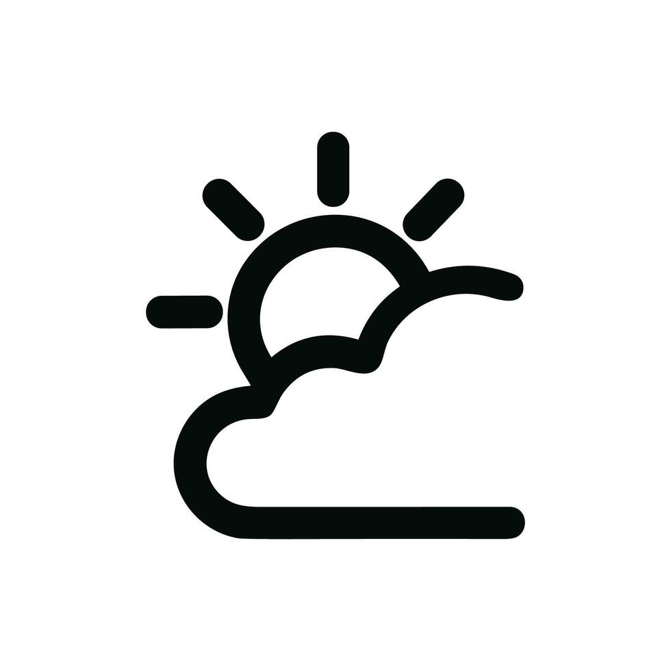 Minimalist Outline Weather Icon Sun Behind Cloud Line Drawing Sign vector