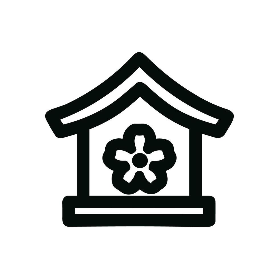 Minimalist Outline Flower House Icon Illustration with Simple Black Line Style vector