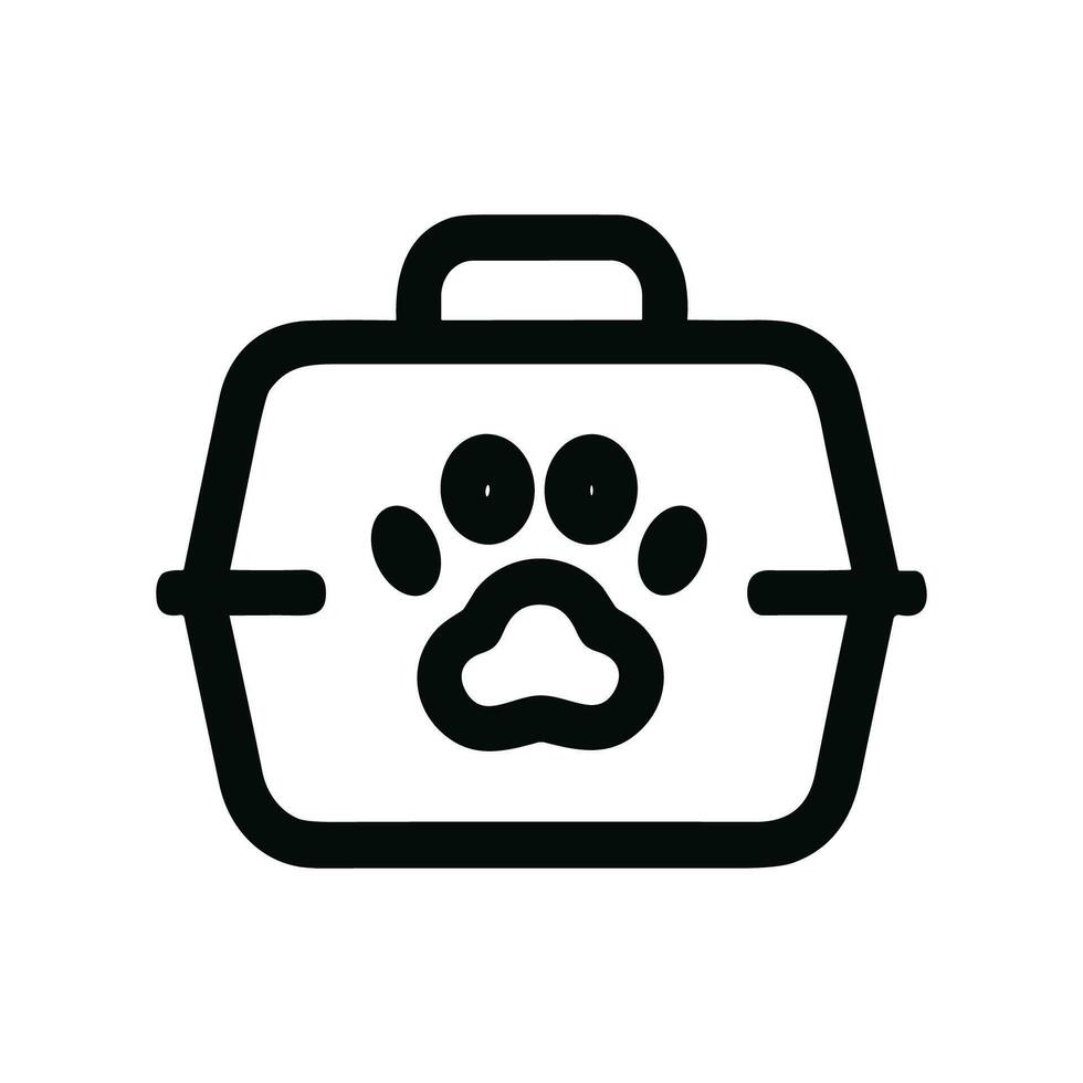 Simple Outline Pet Carrier with Paw Print, Pet Transportation Icon vector