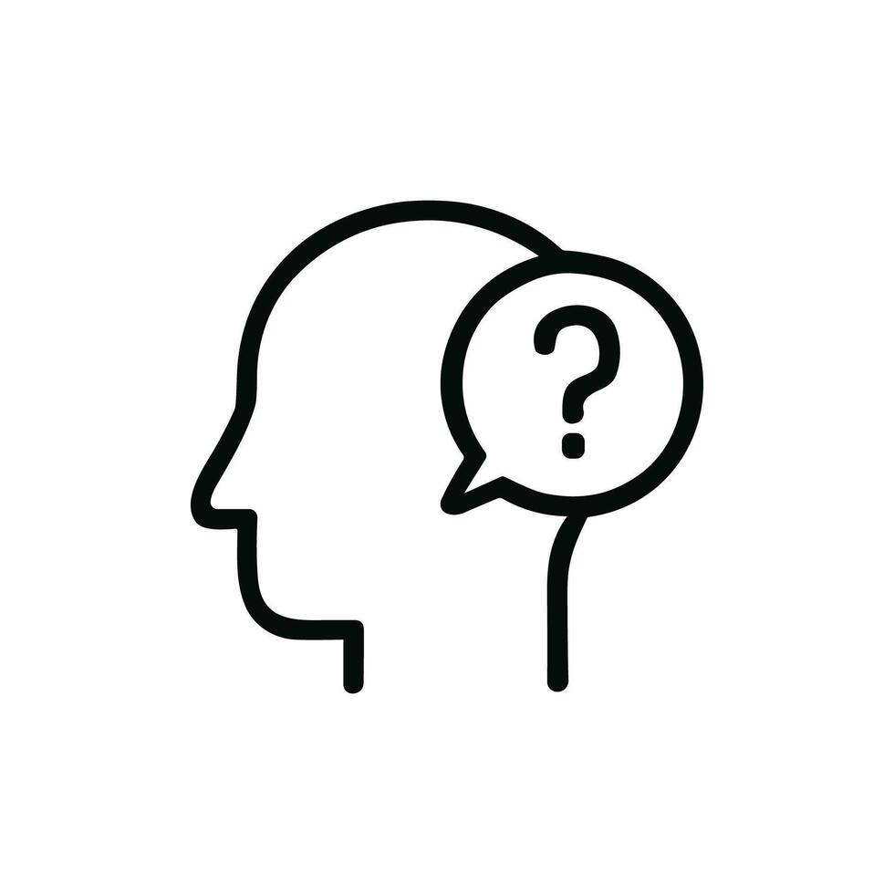 Minimalist Outline Human Head With Question Mark Thought Bubble Icon vector