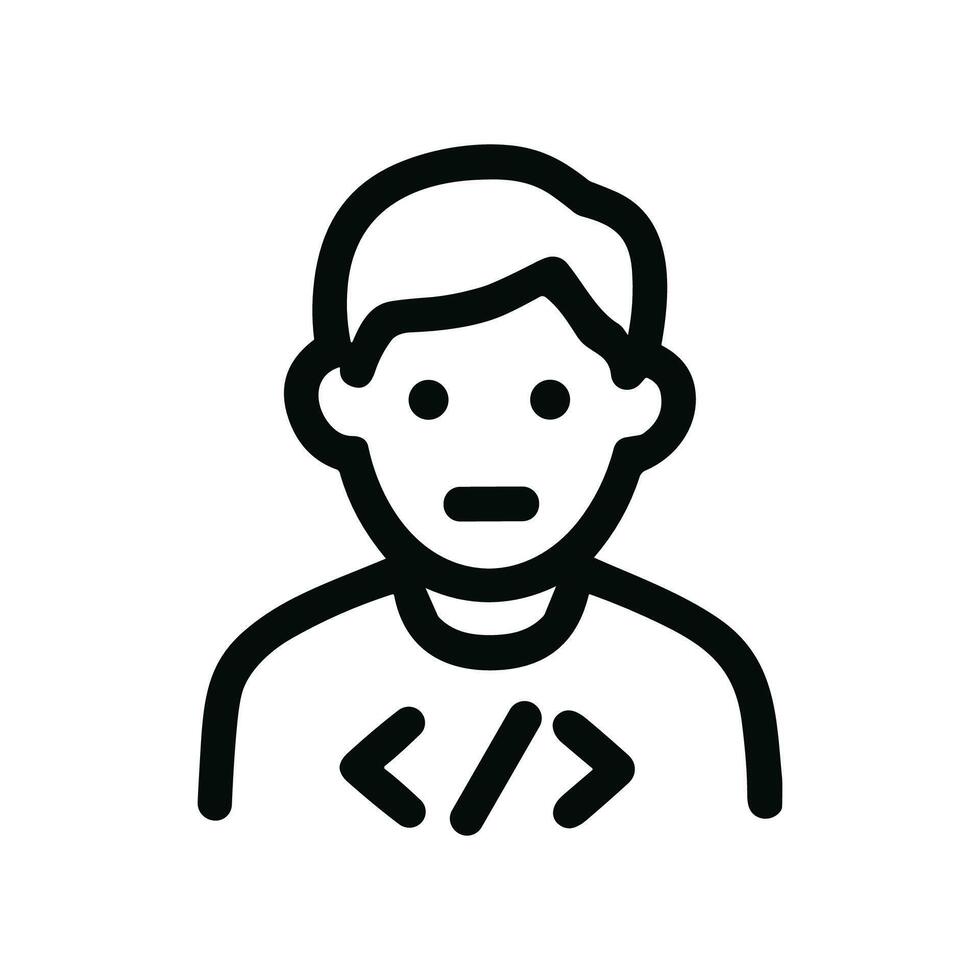 Simple Line Drawing Programmer Avatar with Coding Symbols Icon vector