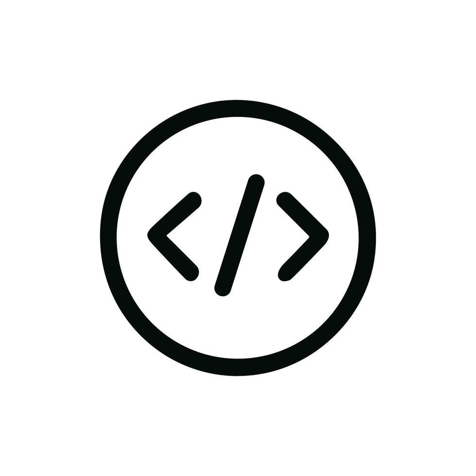 Simple Outline Code Symbol in Circle Shape for Development Project vector